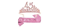 Meant2tobe 45th Birthday Gifts for Women,45th Birthday Tiara and Sash Pink,45th Birthday Decorations Party Supplies,It's My 45th Birthday Satin Sash C