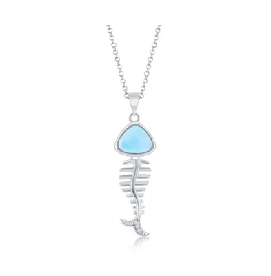 Sterling Silver Larimar and Cz Fish Skeleton Necklace