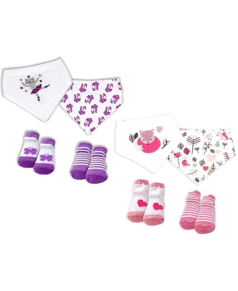 Baby Mode Girls Closure Bibs and Socks, 8 Piece Set