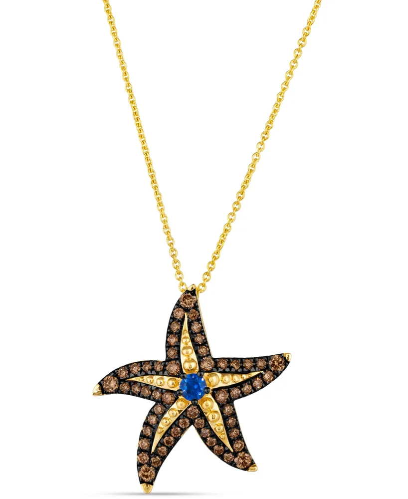 Le Vian Chocolatier Blueberry Sapphire (1/10 ct. t.w.) & Chocolate Diamond (1/2 ct. t.w.) Starfish Pendant Necklace in 14k Gold, 18" + 2" extender