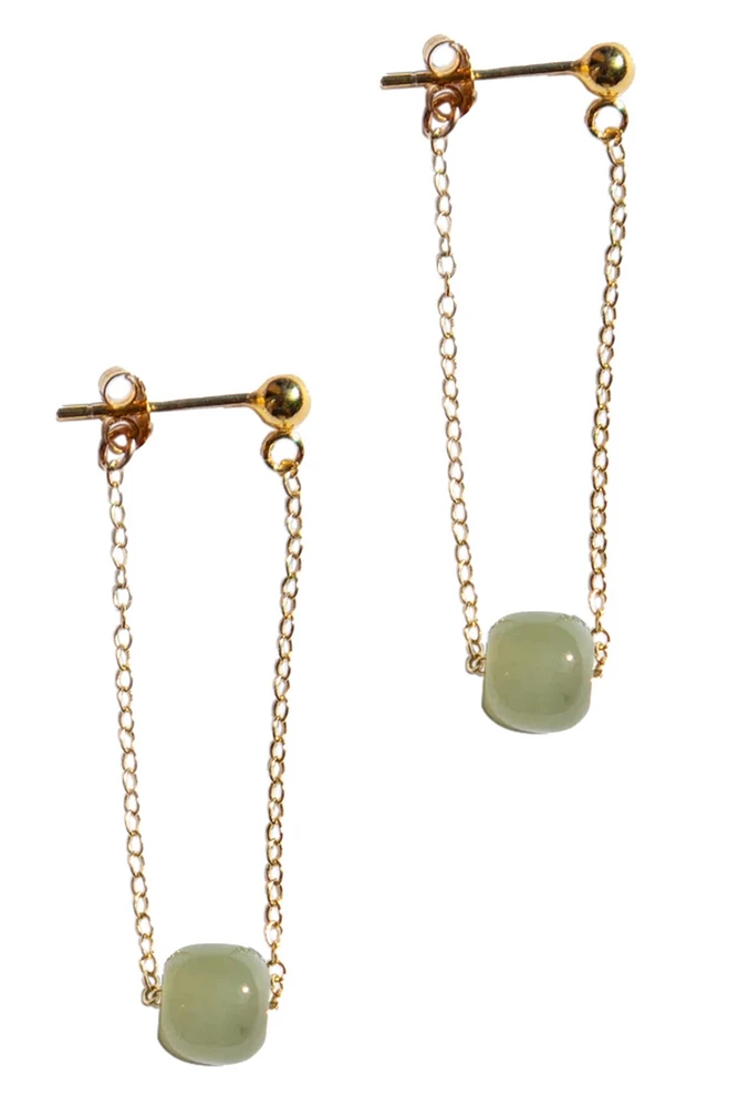 seree Zodiac collection | Libra — Skinny gold chain jade earrings