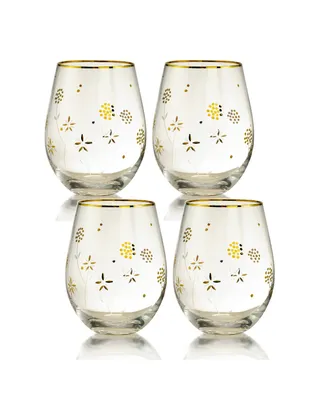 Plum Blossom Stemless 19 oz Wine Glasses, Set of 4