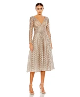 Women's Embellished Long Sleeve Wrap Over Dress