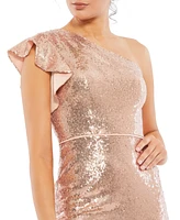 Women's Ieena Sequined Flutter One Shoulder Fitted Dress