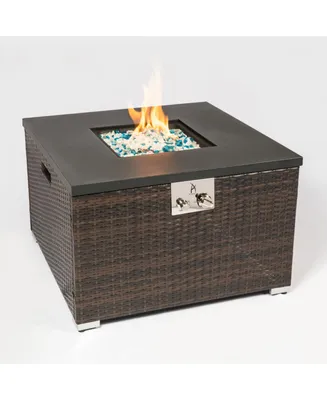 Simplie Fun Outdoor Gas Fire Pit Square Dark Brown Wicker Fire Pit Table Propane Fire Table With Glass