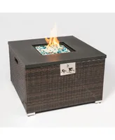 Simplie Fun Outdoor Gas Fire Pit Square Dark Brown Wicker Fire Pit Table Propane Fire Table With Glass