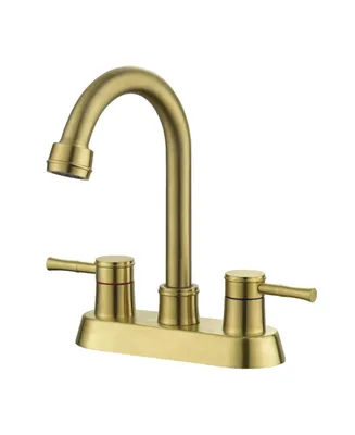 Simplie Fun Brushed Gold 4 Inch 2 Handle Centerset Lead-Free Bathroom Faucet, Swivel Spout With Copper