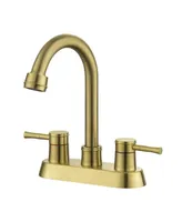 Streamdale Furniture Brushed Gold 4 Inch 2 Handle Centerset Lead-Free Bathroom Faucet, Swivel Spout With Copper