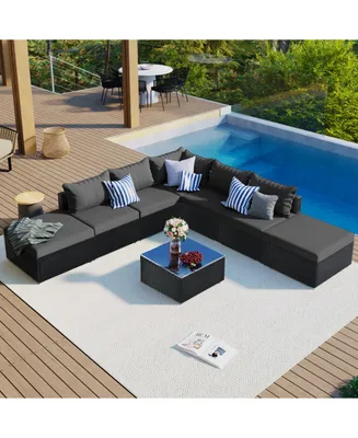 Simplie Fun 8-Pieces Outdoor Patio Furniture Sets, Garden Conversation Wicker Sofa Set, Single Sofa