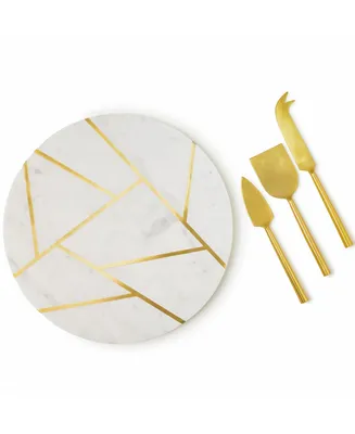 Infinia Marble Cheese Board With Gold Knives Set