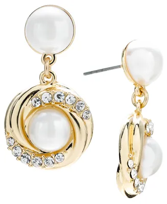 Charter Club Gold-Tone Pave & Imitation Pearl Drop Earrings, Created for Macy's