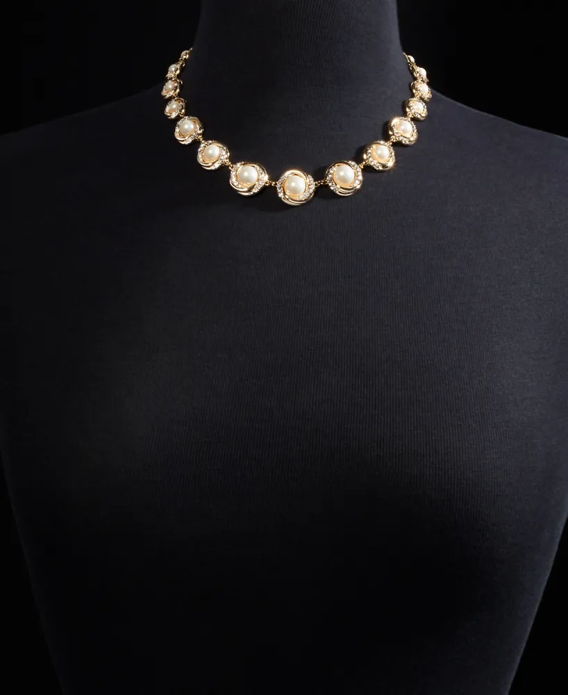 Charter Club Gold-Tone Pave & Imitation Pearl All-Around Collar Necklace, 17"+ 2" extender, Created for Macy's