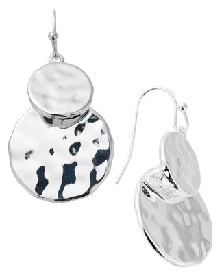 Style & Co Silver-Tone Hammered Disc Double Drop Earrings