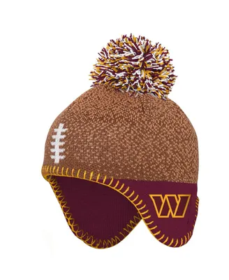 Newborn and Infant Boys and Girls Brown Washington Commanders Football Head Knit Hat with Pom