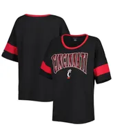 Women's Champion Black Cincinnati Bearcats Jumbo Arch Striped Half-Sleeve T-shirt