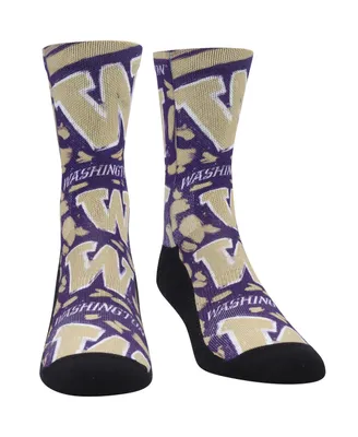 Men's and Women's Rock 'Em Socks Washington Huskies Allover Logo and Paint Crew Socks