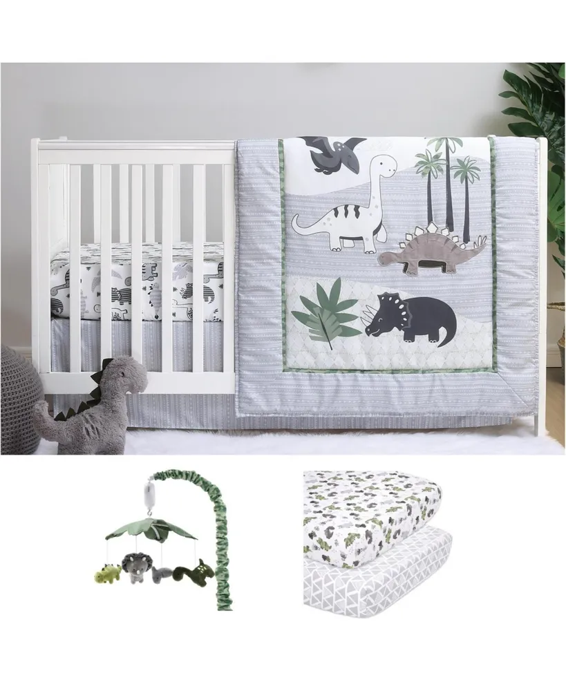 The Peanutshell Green Dino Piece Baby Nursery Crib Bedding Set