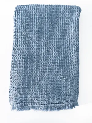 Stonewashed Bay Blue Turkish Cotton Waffle Throw Blanket 50x70