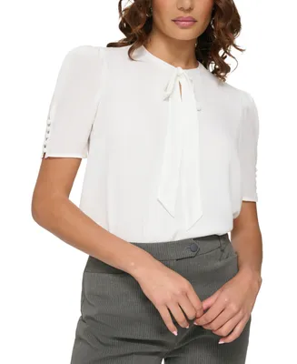 Calvin Klein Petite Short-Sleeve Tie-Neck Top