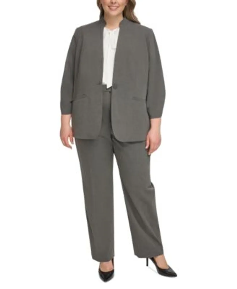 Calvin Klein Plus Size Collarless Open-Front Topper Jacket - Macy's