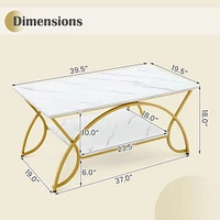 Coffee Table Modern Marble 2-Tier Coffee Table Gold Rectangle