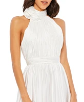 Mac Duggal Women's Soft Tie Halter Neck High Slit Gown