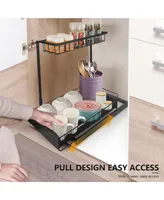 L-Shaped 2-Tier Under Sink Organizer with Pull Out Sliding Storage Drawer