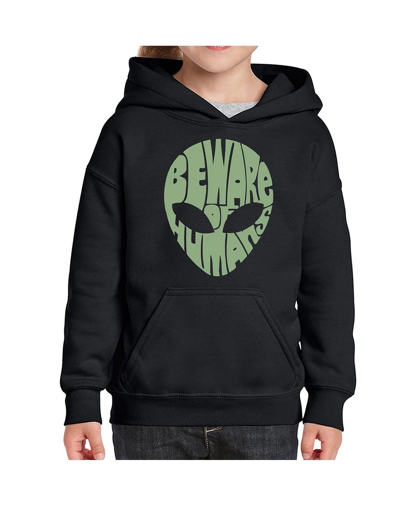 Big Girl's Word Art Hooded Sweatshirt - Beware of Humans