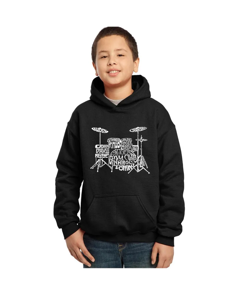 Big Boy's Word Art Hooded Sweatshirt - Drums