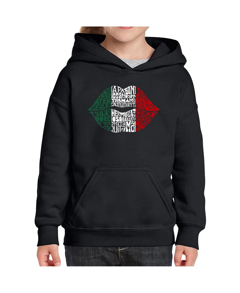 La Pop Art Girls Word Hooded Sweatshirt - Latina Lips