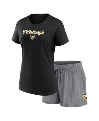 Women's Fanatics Black, Gray Pittsburgh Penguins Script T-shirt and Shorts Set