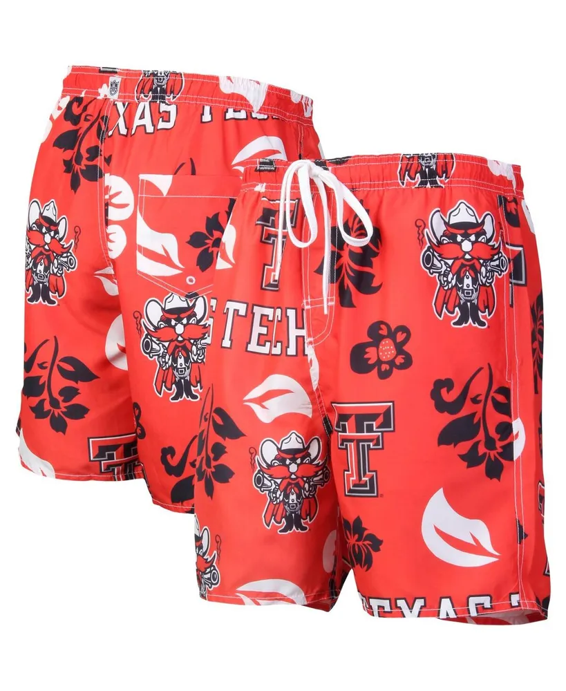 Wes & Willy Men's Wes & Willy Red Texas Tech Raiders Floral Volley Logo Swim  Trunks