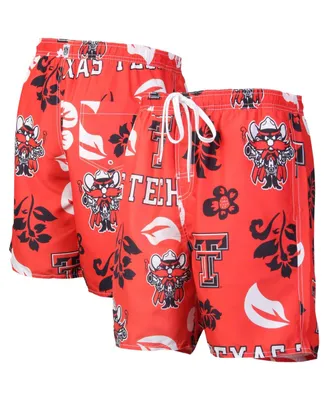 Men's Wes & Willy Red Texas Tech Raiders Floral Volley Logo Swim Trunks