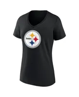 Women's Fanatics Kenny Pickett Black Pittsburgh Steelers Player Icon Name and Number V-Neck T-shirt