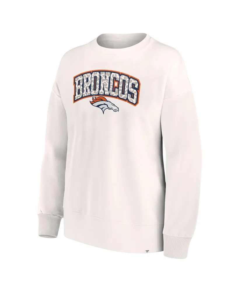 Women's Fanatics White Denver Broncos Leopard Team Pullover Sweatshirt