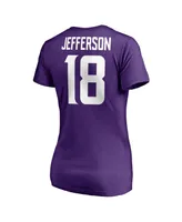 Women's Fanatics Justin Jefferson Purple Minnesota Vikings Player Icon Name and Number V-Neck T-shirt
