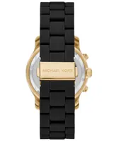 Michael Kors Women's Runway Quartz Chronograph Gold-Tone Stainless Steel and Black Silicone Watch 38mm