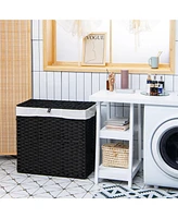 Costway Laundry Hamper w/Wheels & Lid, 125L 3-Section Clothes Hamper w/2 Liner Bags