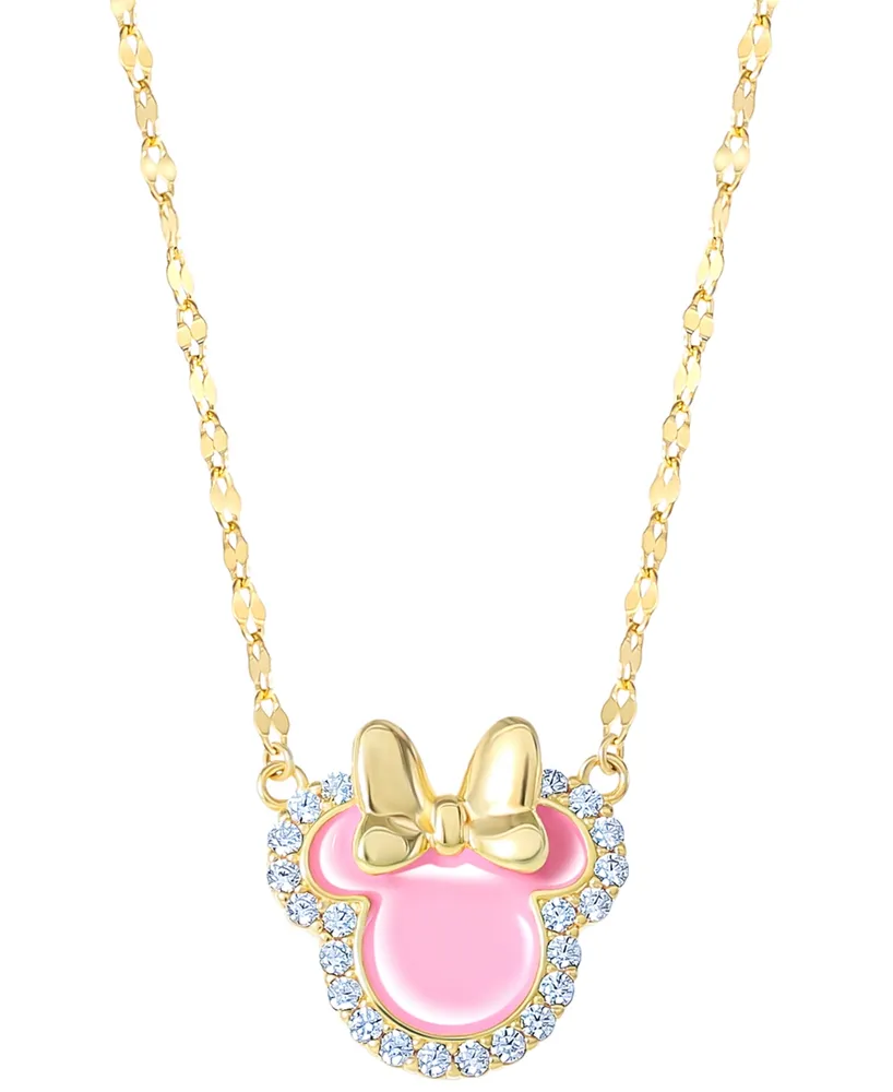 Disney Cubic Zirconia & Pink Enamel Minnie Mouse 18" Pendant Necklace in 18k Gold-Plated Sterling Silver