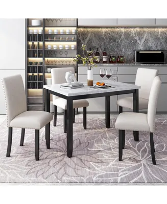 Simplie Fun Faux Marble 5-Piece Dining Set Table With 4 Thicken Cushion Dining Chairs Home Furniture