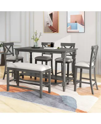 Simplie Fun 6-Piece Counter Height Dining Table Set Table With Shelf 4 Chairs And Bench For Dining Room