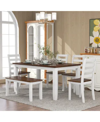 Streamdale Furniture Rustic Style 6-Piece Dining Room Table Set With 4 Ergonomic Designed Chairs & A Bench