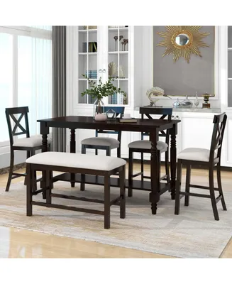 Simplie Fun 6-Piece Counter Height Dining Table Set Table With Shelf 4 Chairs And Bench For Dining Room
