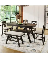 Simplie Fun 6-Piece Wood Counter Height Dining Table Set With Storage Shelf, Kitchen Table Set With Bench