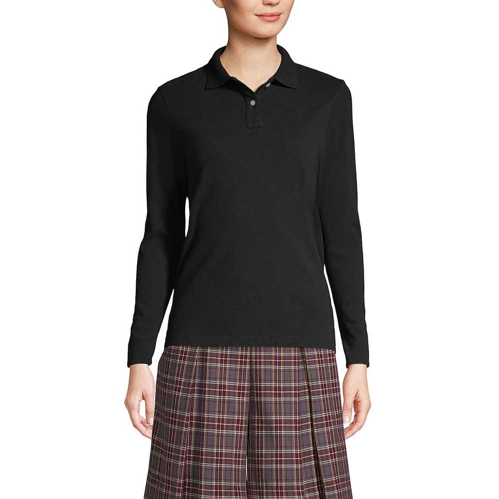 Lands' End Women's School Uniform Long Sleeve Feminine Fit Mesh Polo Shirt