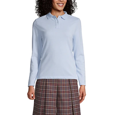 Lands' End Women's School Uniform Long Sleeve Feminine Fit Mesh Polo Shirt