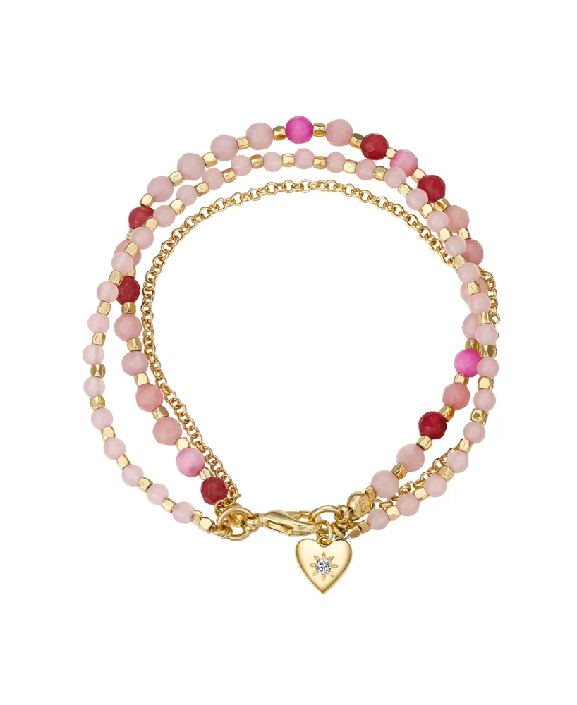 Unwritten Multi Stone 14K Gold Flash Plated Heart Bracelet