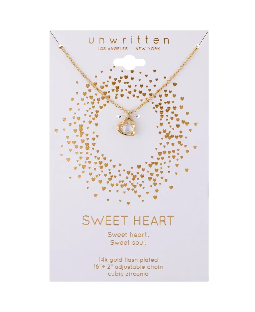Unwritten Cubic Zirconia 14K Gold Flash Plated Brass Heart Design Pendant Necklace