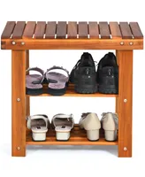 Costway 3-Tier Wood Shoe Rack 19' Shoe Bench Freestanding Boots Organizer Heavy-duty