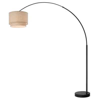 Fc Design Modern 81" Tall Standing Adjustable Arched Floor Lamp with Double Drum Shade and Marble Base